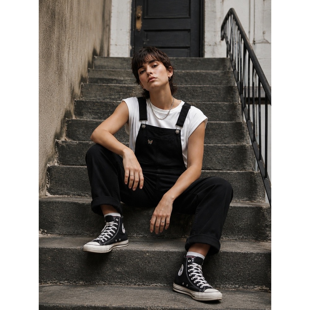 Tomboy Butterfly x Girrlscout Billie Black Overalls‎ Punk Grunge Alternative XS